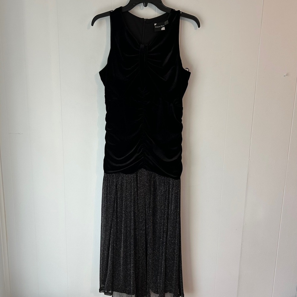 Maison Tara Womens Velvet Metallic Pleated Midi Dress Black Silver 65847MAK 10